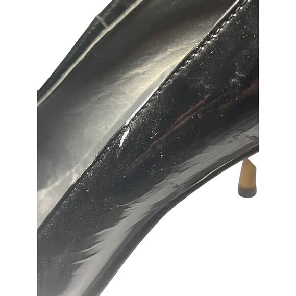 Stuart Weitzman Black Bow Tie Patent Leather Peep Toe Pumps 6.5 - Picture 10 of 11